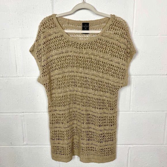 Faded Glory Sweaters - Vintage Y2K Bohemian Sweater‎ Tan Open Knit Fitted Long Boho Festival Indie 1X